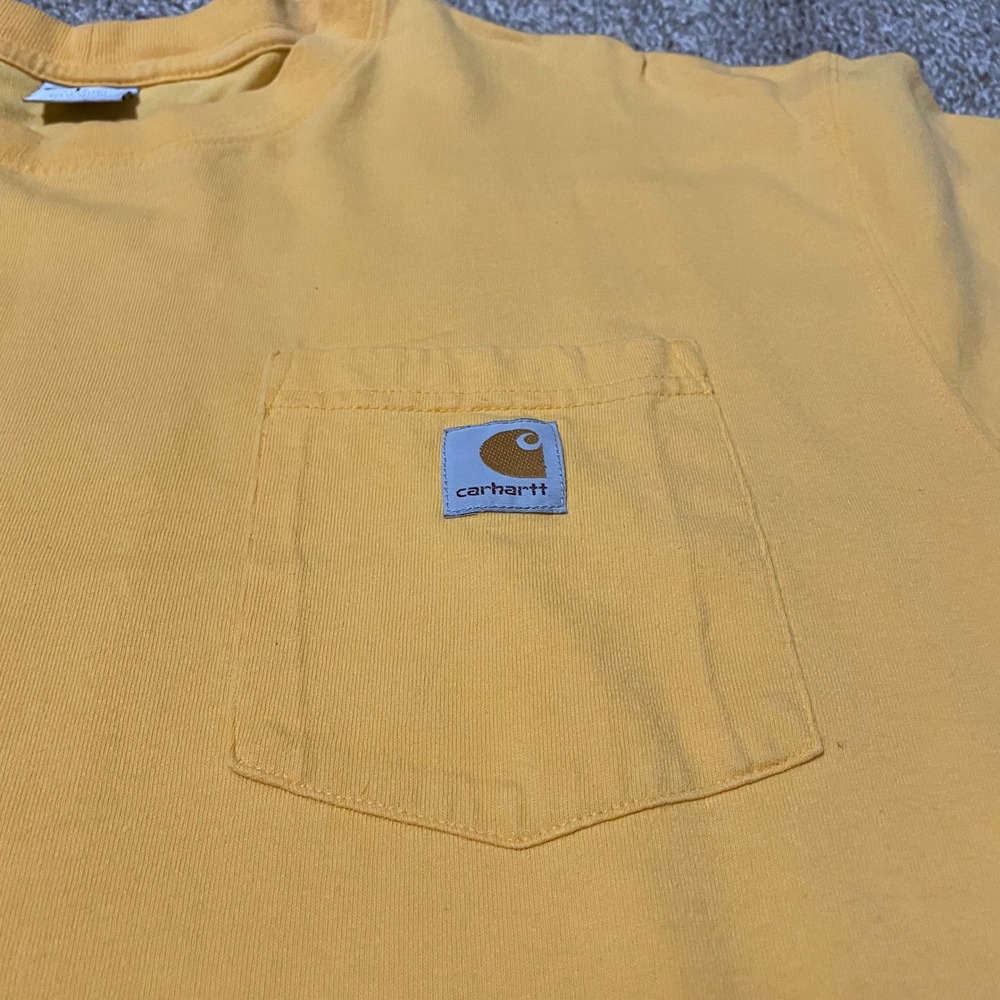 Carhartt Pocket T Shirt Mens L Yellow Short Sleeve Cotton Workwear - Picture 2 of 4